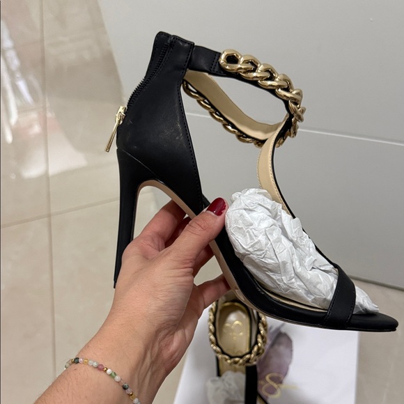 Jessica Simpson Black and Gold Chain Heels - Picture 6 of 6